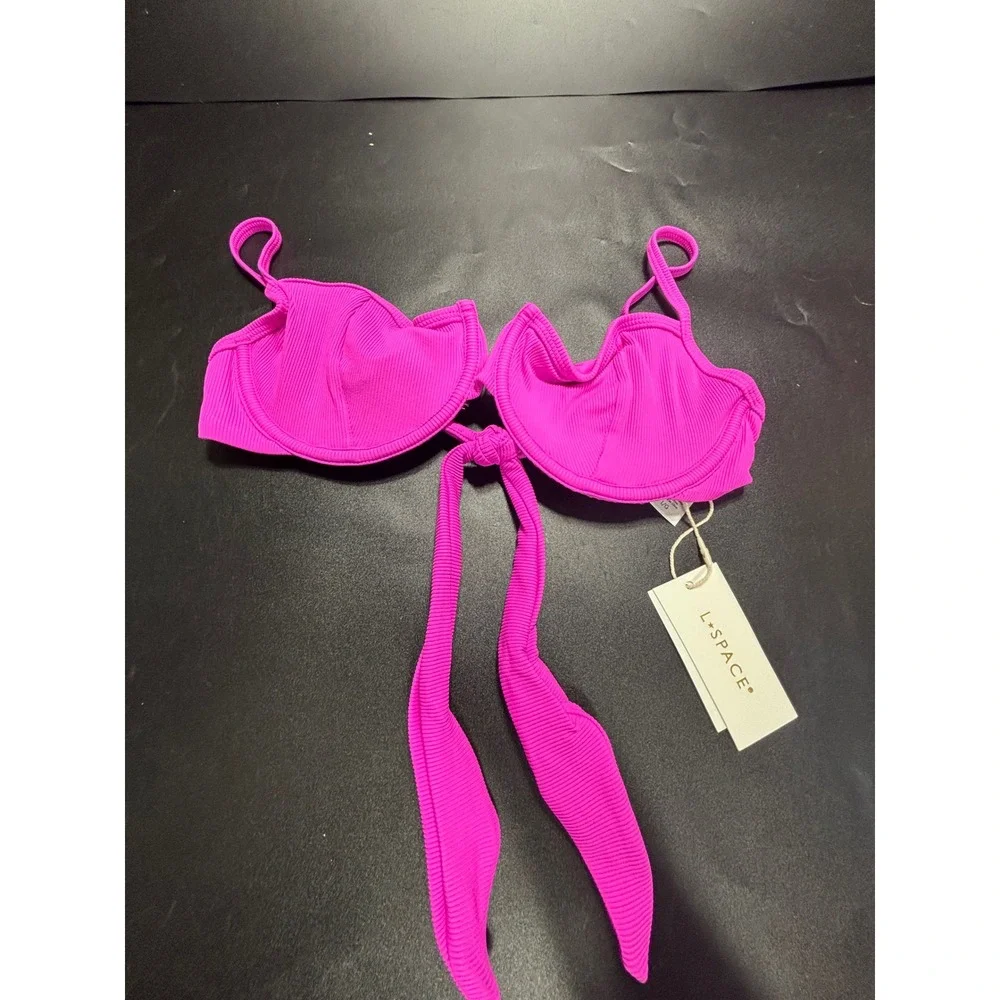 L*Space Hunter Bikini Top Bright Fuchsia Ribbed Underwire RHHUT24 Womens Large